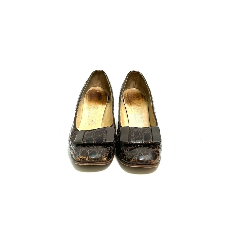Vintage 1950s crocodile leather slip on classic workwear pumps